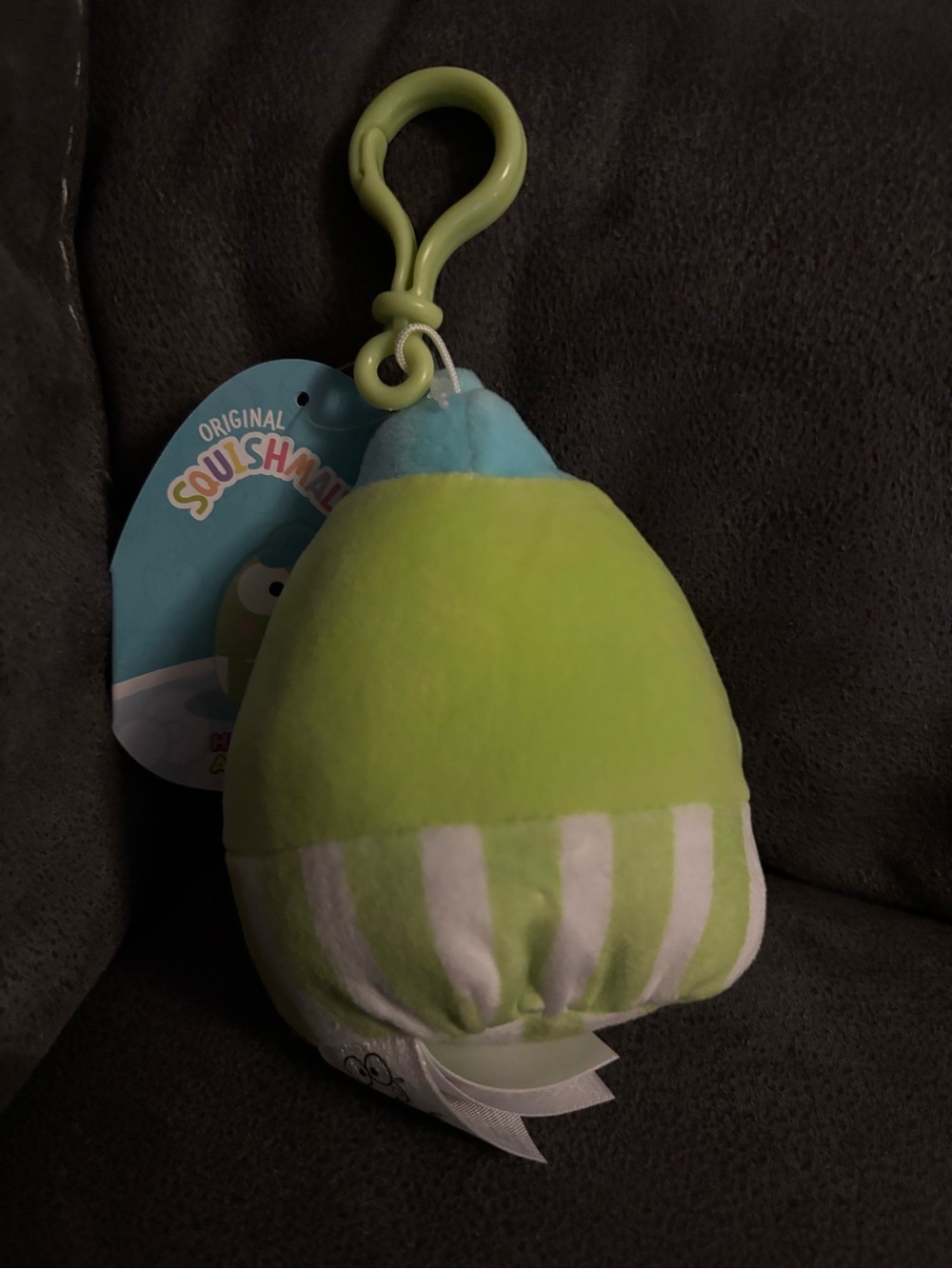 🐸 Sanrio Keroppi Soft Plush Keychain - Lime Green & Aqua - Picture 3 of 3